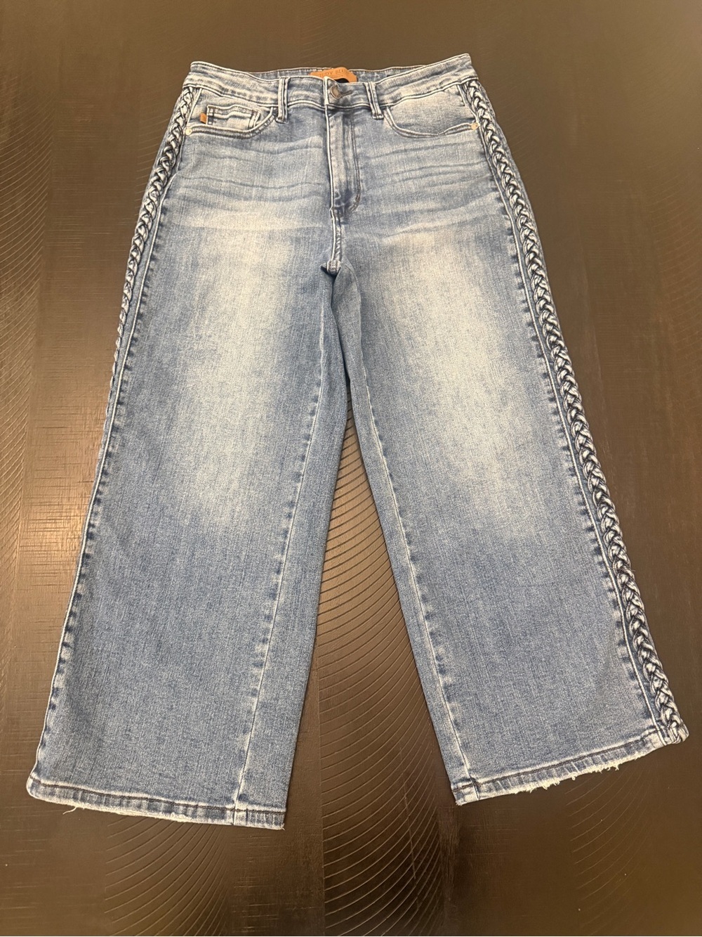 Judy Blue We Belong Together Braided High Rise Wide Leg Stretchy Jeans Sz 11/30